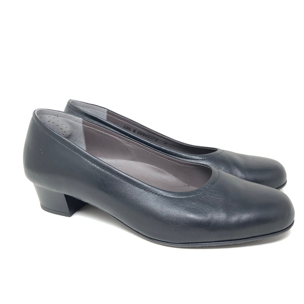 SAS‎ Women's 10.5W Regina Pumps Black Leather Low Block Heel Round Toe